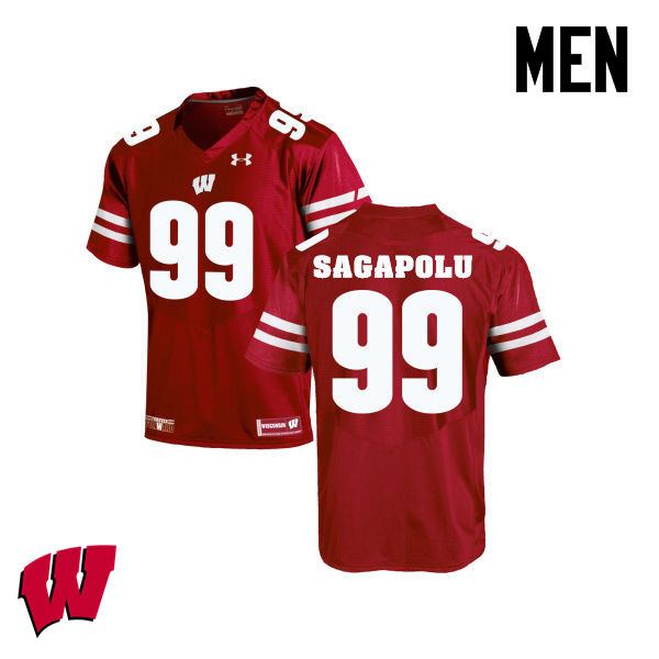 Men Wisconsin Badgers #65 Olive Sagapolu College Football Jerseys-Red
